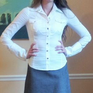 Karen Millen White Cotton Blend Blouse , SZ 2